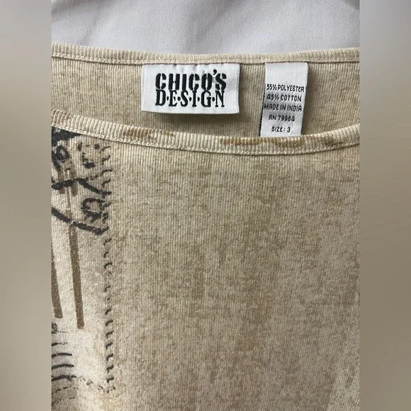 Chico’s Women cream & brown 3/4 sleeve shirt Size 3 (XL). #10248 - Picture 2 of 9